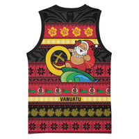 Vanuatu Christmas Basketball Jersey Joyeux Noel Surfing Santa With Boar Tusk LT14 - Polynesian Pride