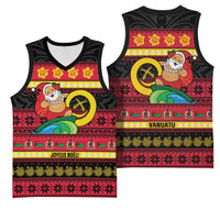 Vanuatu Christmas Basketball Jersey Joyeux Noel Surfing Santa With Boar Tusk LT14 - Polynesian Pride