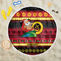 Vanuatu Christmas Beach Blanket Joyeux Noel Surfing Santa With Boar Tusk LT14 One Size 150cm Red - Polynesian Pride