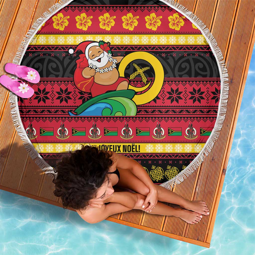 Vanuatu Christmas Beach Blanket Joyeux Noel Surfing Santa With Boar Tusk LT14 - Polynesian Pride