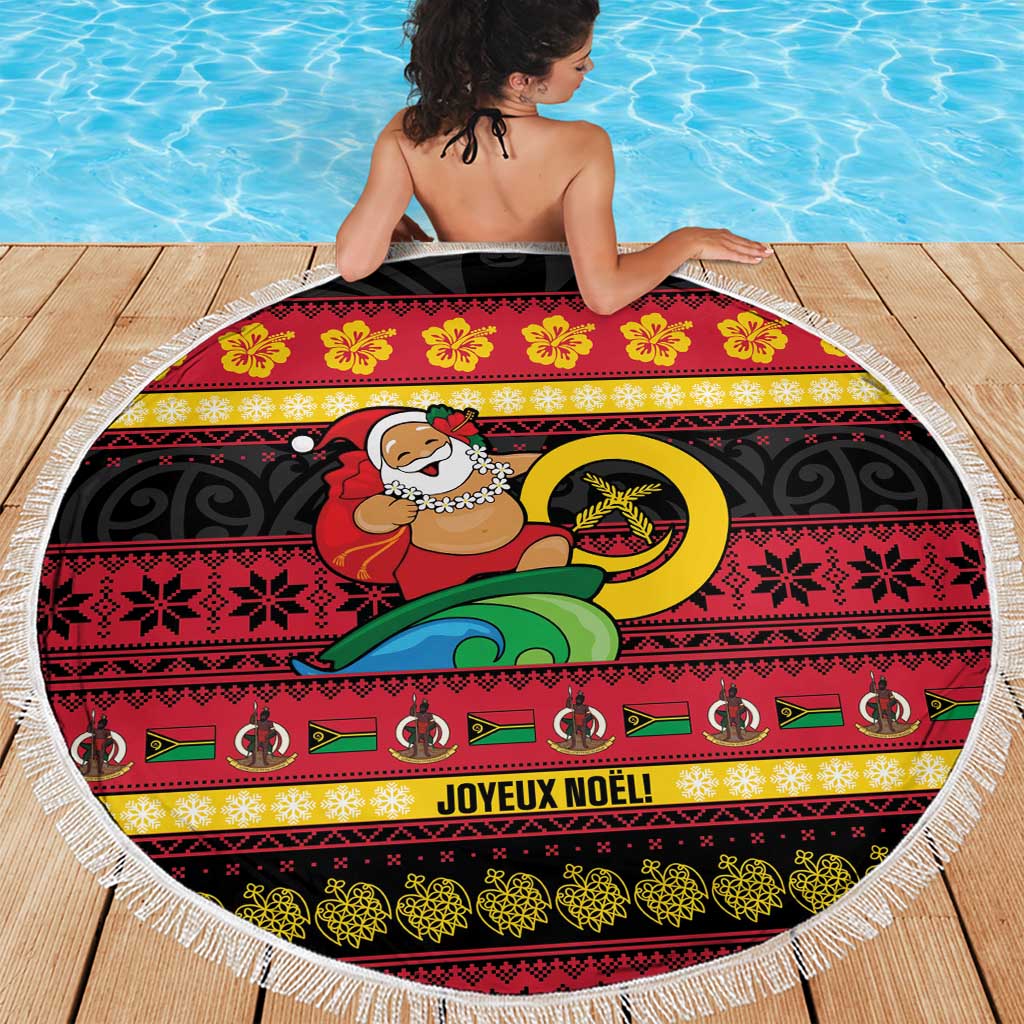 Vanuatu Christmas Beach Blanket Joyeux Noel Surfing Santa With Boar Tusk LT14 - Polynesian Pride