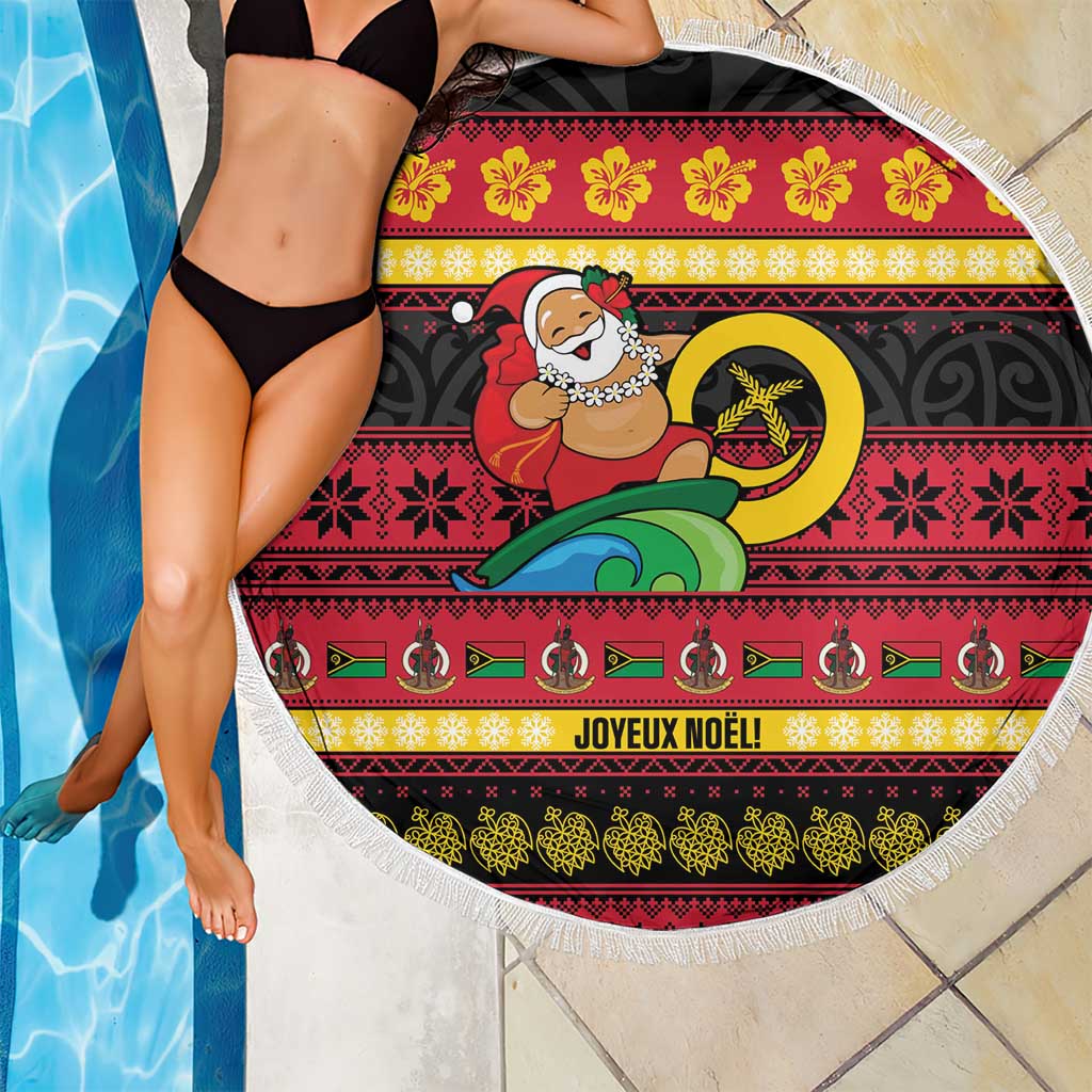Vanuatu Christmas Beach Blanket Joyeux Noel Surfing Santa With Boar Tusk LT14 - Polynesian Pride