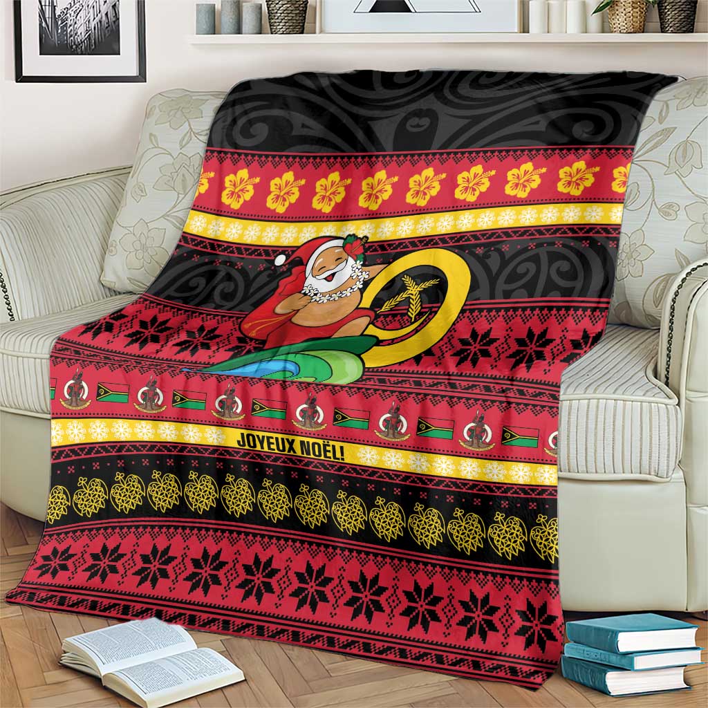 Vanuatu Christmas Blanket Joyeux Noel Surfing Santa With Boar Tusk - Polynesian Pride