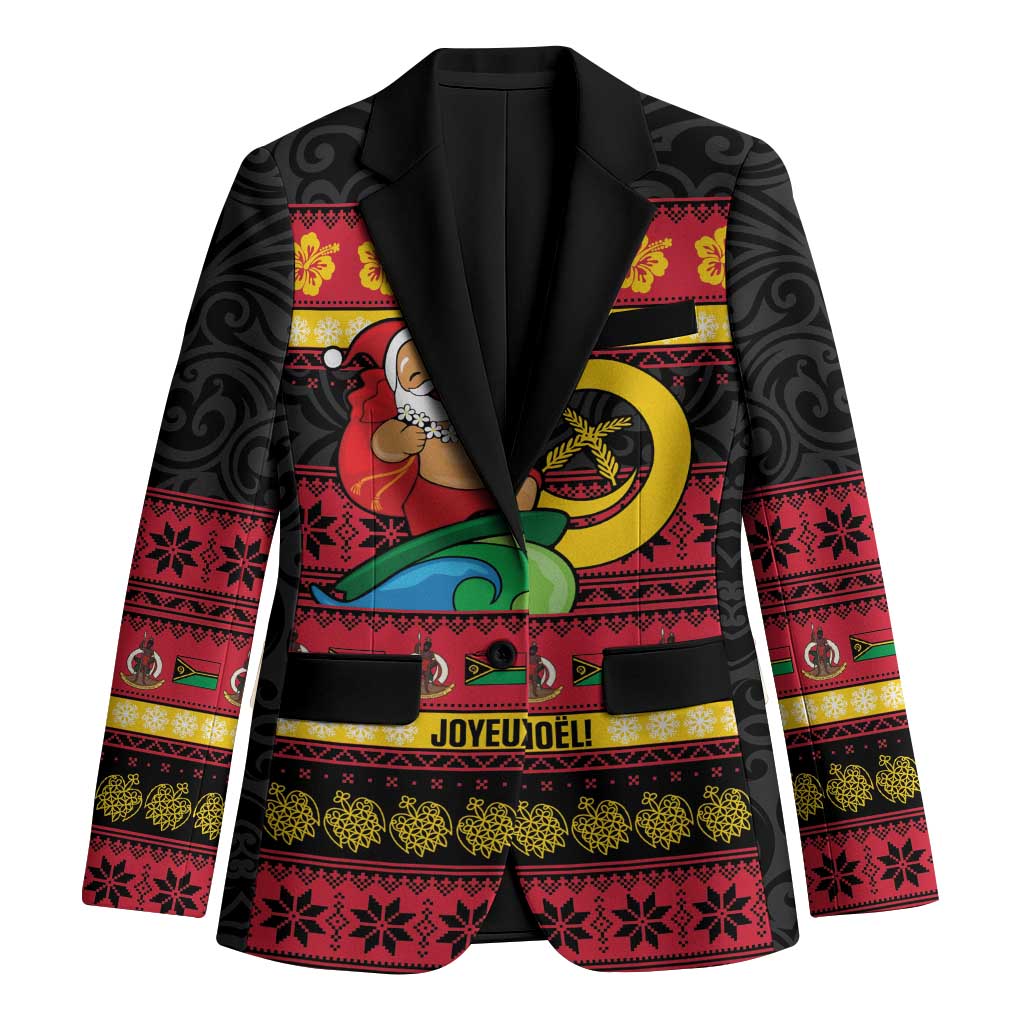 Vanuatu Christmas Blazer Joyeux Noel Surfing Santa With Boar Tusk LT14 Unisex Red - Polynesian Pride