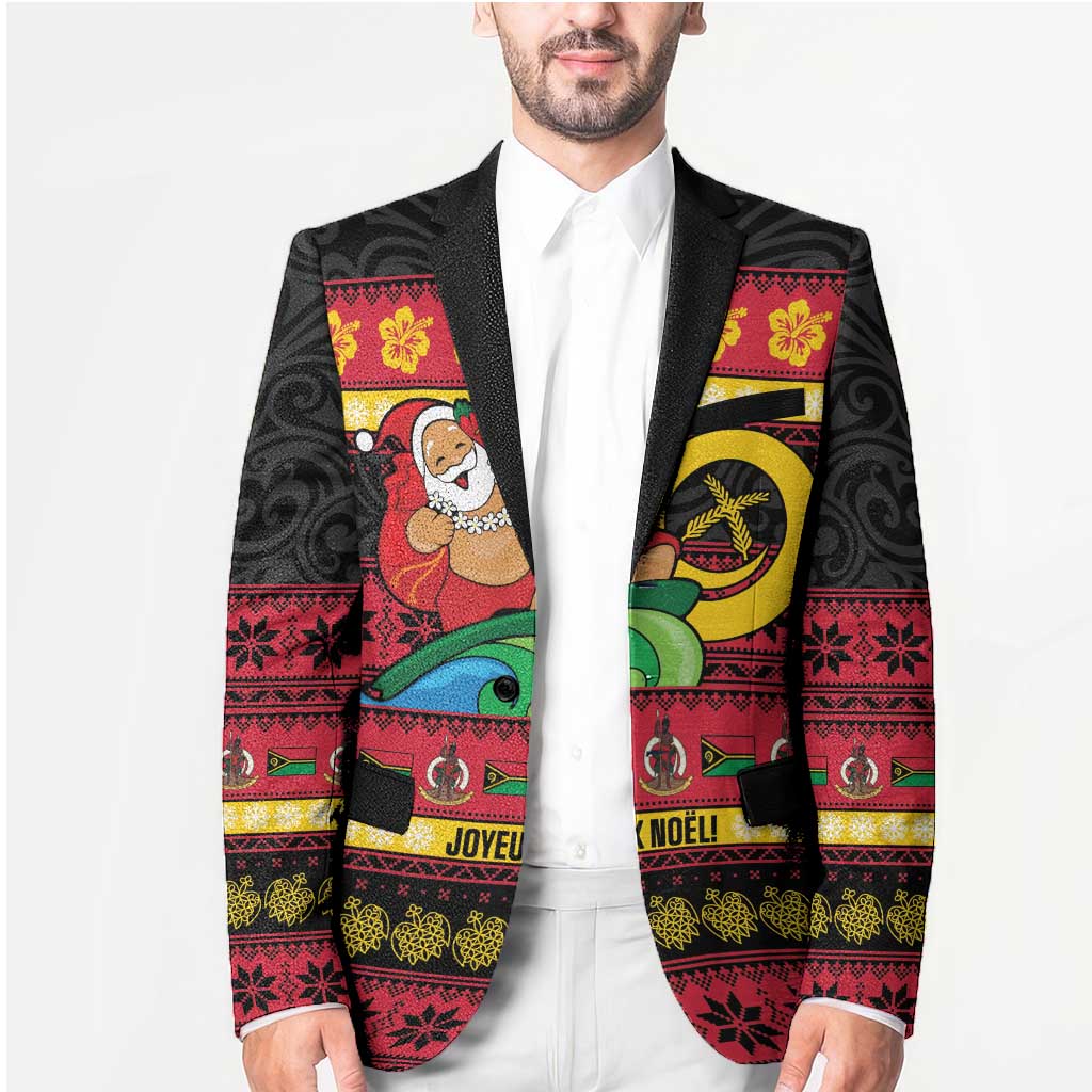 Vanuatu Christmas Blazer Joyeux Noel Surfing Santa With Boar Tusk LT14 - Polynesian Pride
