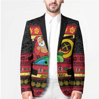 Vanuatu Christmas Blazer Joyeux Noel Surfing Santa With Boar Tusk LT14 - Polynesian Pride