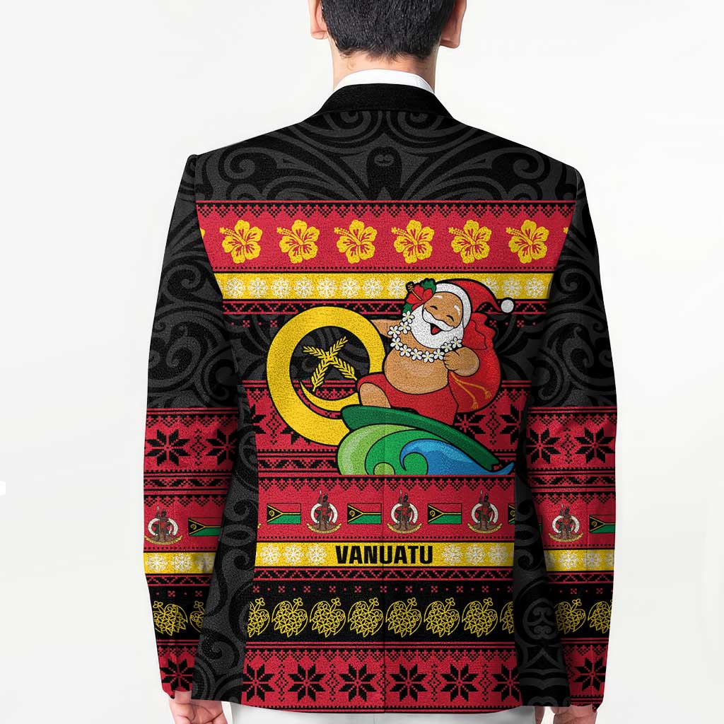 Vanuatu Christmas Blazer Joyeux Noel Surfing Santa With Boar Tusk LT14 - Polynesian Pride