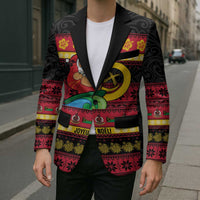 Vanuatu Christmas Blazer Joyeux Noel Surfing Santa With Boar Tusk LT14 - Polynesian Pride