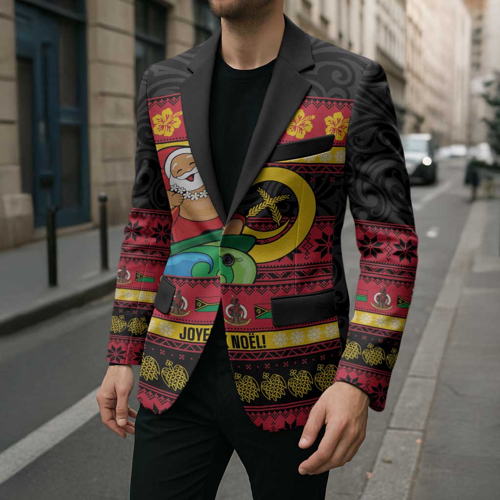 Vanuatu Christmas Blazer Joyeux Noel Surfing Santa With Boar Tusk LT14 - Polynesian Pride