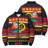 Vanuatu Christmas Bomber Puffer Jacket Joyeux Noel Surfing Santa With Boar Tusk LT14 - Polynesian Pride