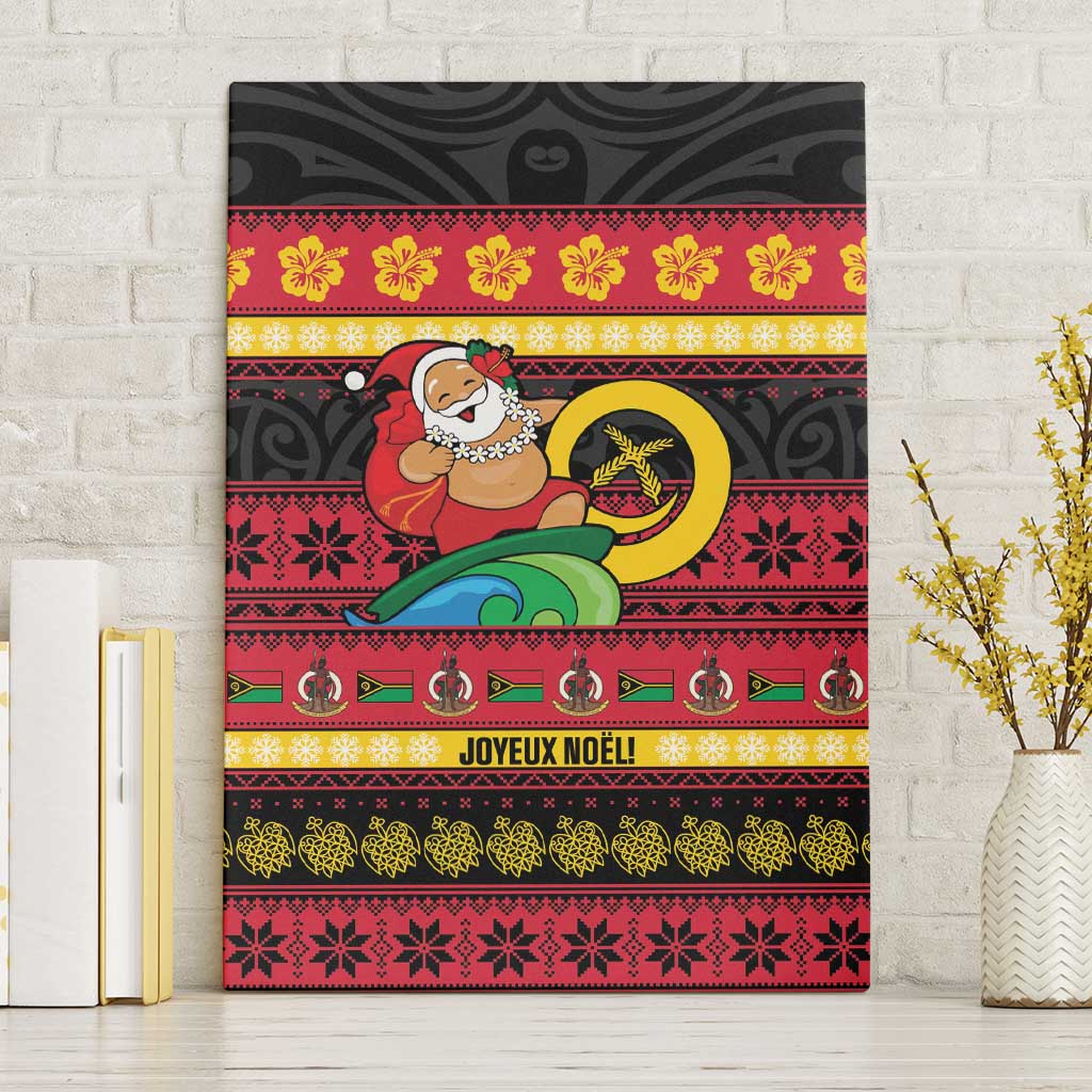 Vanuatu Christmas Canvas Wall Art Joyeux Noel Surfing Santa With Boar Tusk LT14 Without Frame Red - Polynesian Pride