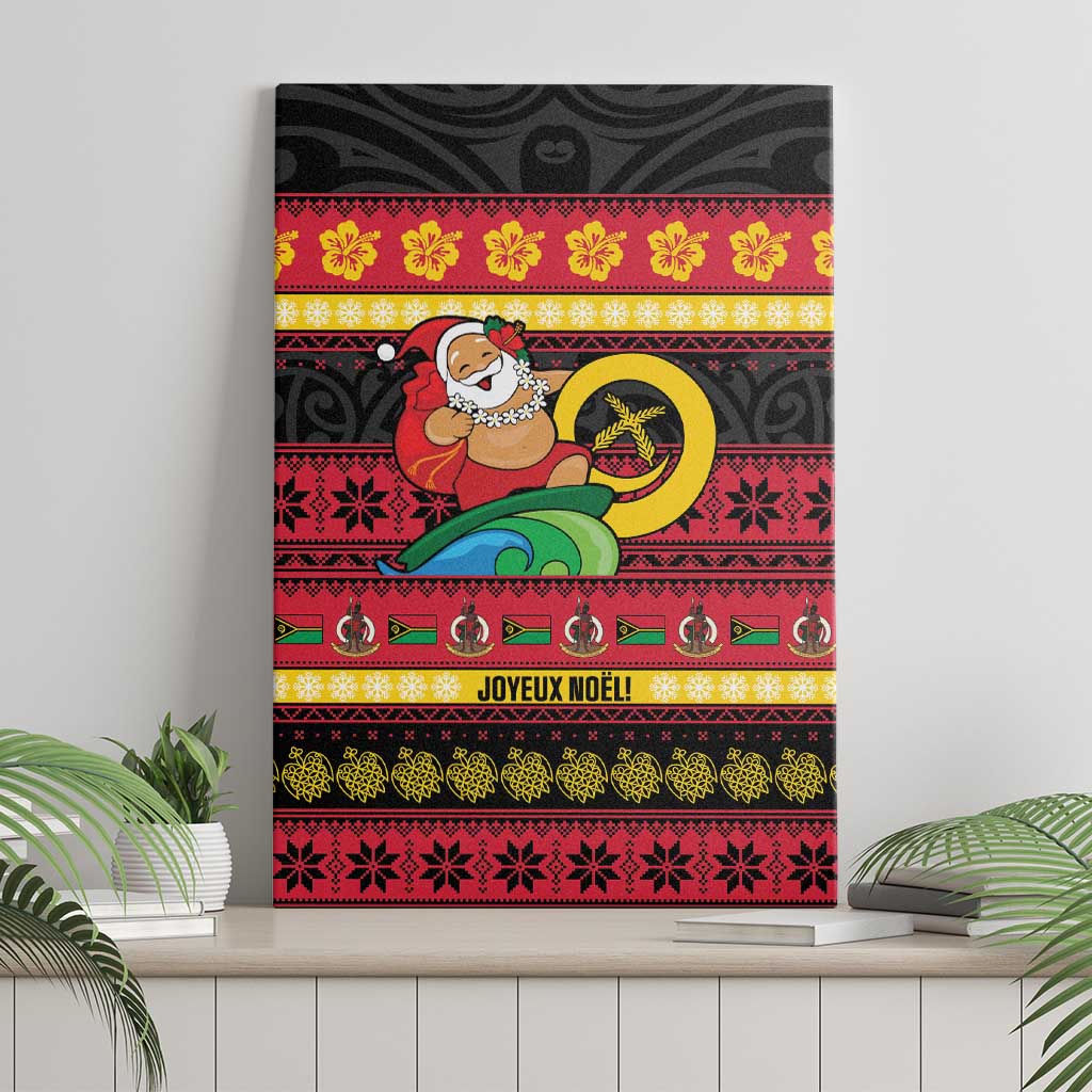 Vanuatu Christmas Canvas Wall Art Joyeux Noel Surfing Santa With Boar Tusk LT14 - Polynesian Pride