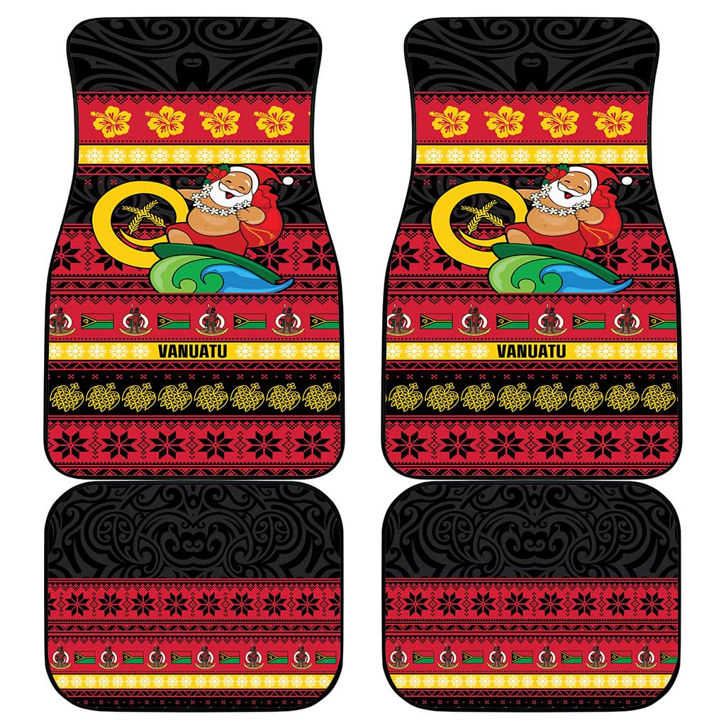Vanuatu Christmas Car Mats Joyeux Noel Surfing Santa With Boar Tusk LT14 - Polynesian Pride