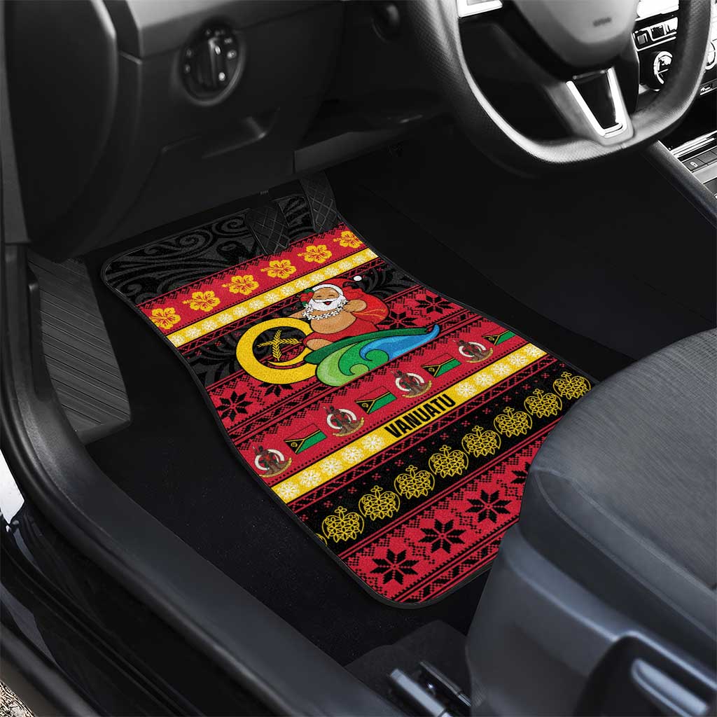 Vanuatu Christmas Car Mats Joyeux Noel Surfing Santa With Boar Tusk LT14 - Polynesian Pride