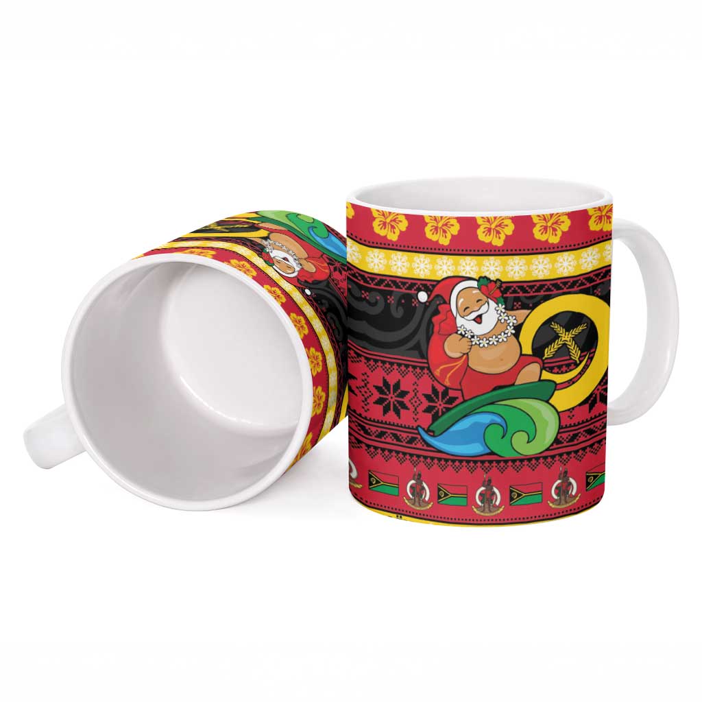 Vanuatu Christmas Ceramic Mug Joyeux Noel Surfing Santa With Boar Tusk LT14 - Polynesian Pride