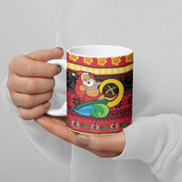 Vanuatu Christmas Ceramic Mug Joyeux Noel Surfing Santa With Boar Tusk LT14 - Polynesian Pride