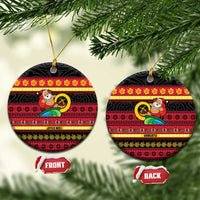 Vanuatu Christmas Ceramic Ornament Joyeux Noel Surfing Santa With Boar Tusk LT14 Circle Red - Polynesian Pride