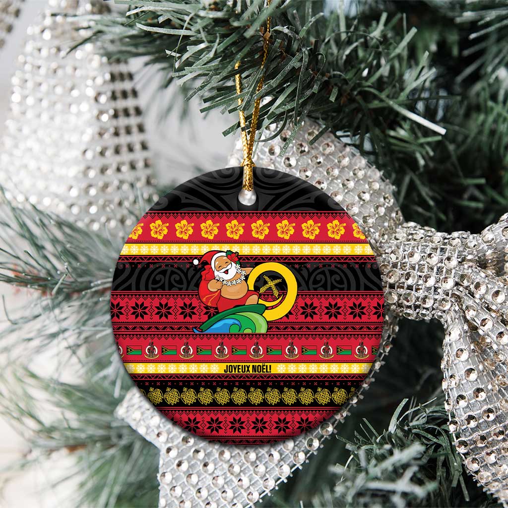 Vanuatu Christmas Ceramic Ornament Joyeux Noel Surfing Santa With Boar Tusk LT14 - Polynesian Pride