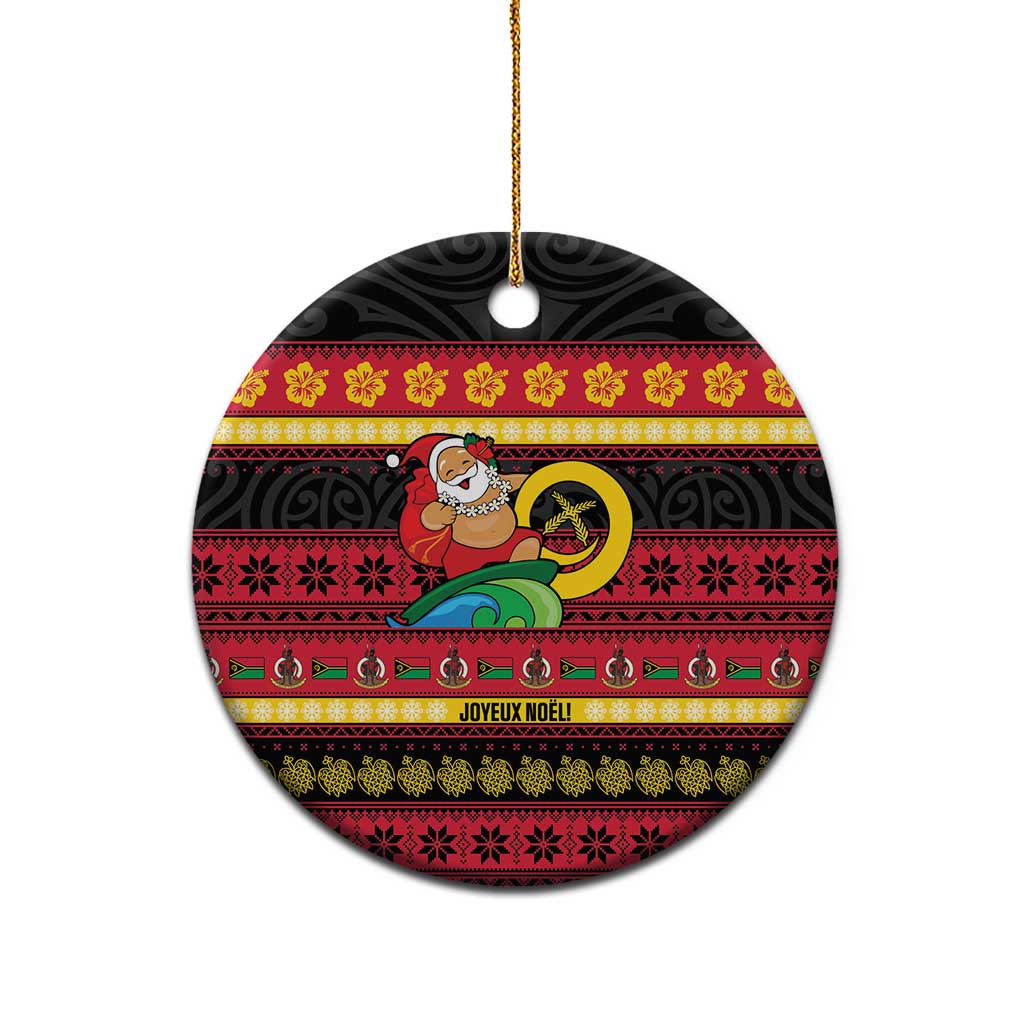 Vanuatu Christmas Ceramic Ornament Joyeux Noel Surfing Santa With Boar Tusk LT14 - Polynesian Pride