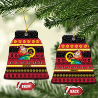 Vanuatu Christmas Ceramic Ornament Joyeux Noel Surfing Santa With Boar Tusk LT14 Bell Flake Red - Polynesian Pride