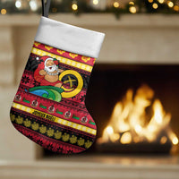 Vanuatu Christmas Stocking Joyeux Noel Surfing Santa With Boar Tusk - Polynesian Pride