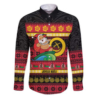 Vanuatu Christmas Family Matching Off The Shoulder Long Sleeve Dress and Hawaiian Shirt Joyeux Noel Surfing Santa With Boar Tusk - Polynesian Pride