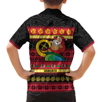 Vanuatu Christmas Family Matching Off Shoulder Short Dress and Hawaiian Shirt Joyeux Noel Surfing Santa With Boar Tusk - Polynesian Pride