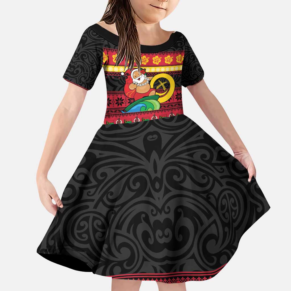 Vanuatu Christmas Family Matching Puletasi and Hawaiian Shirt Joyeux Noel Surfing Santa With Boar Tusk - Polynesian Pride