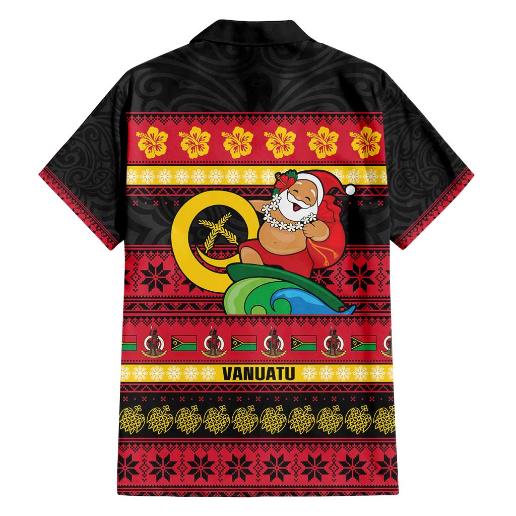 Vanuatu Christmas Family Matching Tank Maxi Dress and Hawaiian Shirt Joyeux Noel Surfing Santa With Boar Tusk - Polynesian Pride