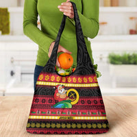 Vanuatu Christmas Grocery Bag Joyeux Noel Surfing Santa With Boar Tusk - Polynesian Pride