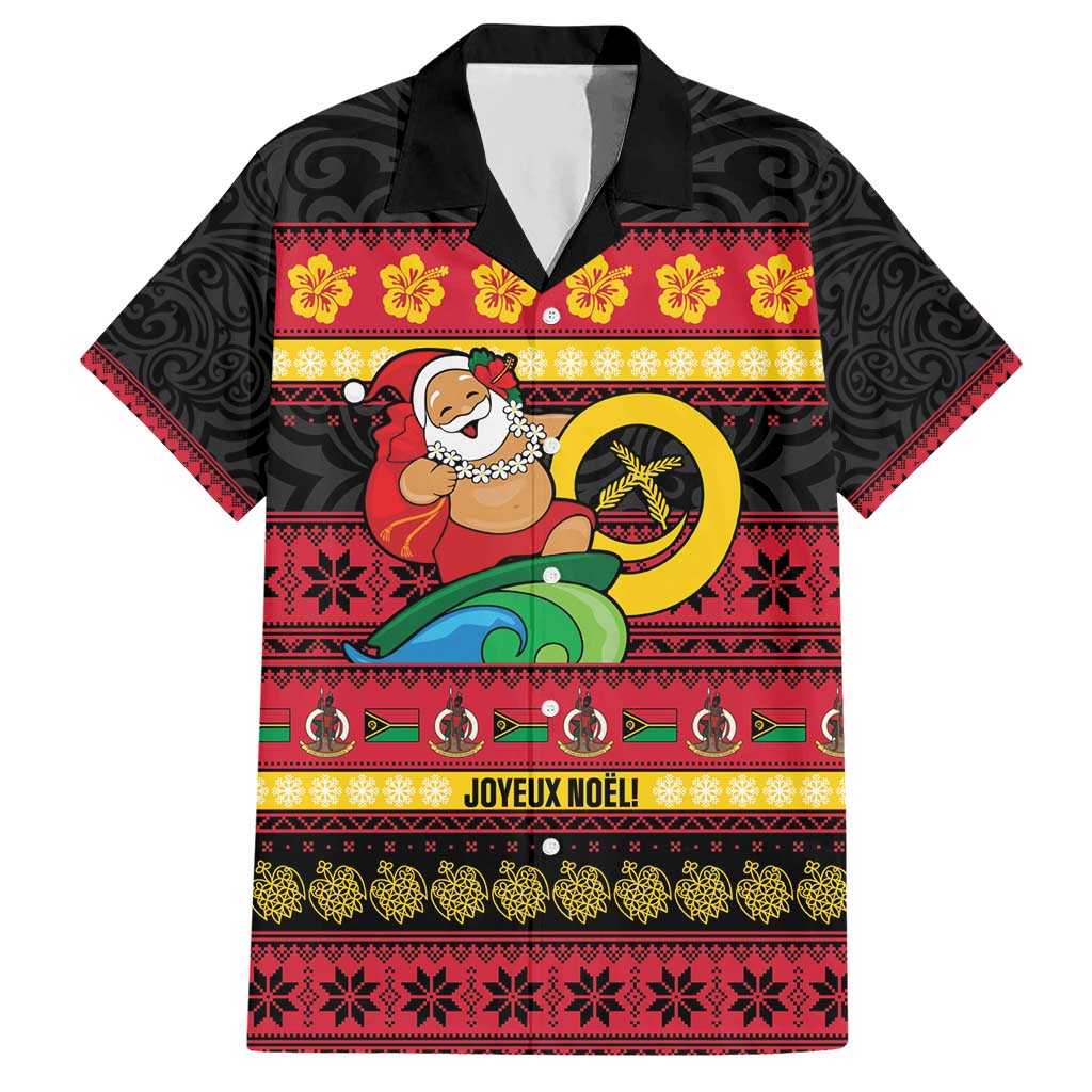 Vanuatu Christmas Hawaiian Shirt Joyeux Noel Surfing Santa With Boar Tusk LT14 Red - Polynesian Pride