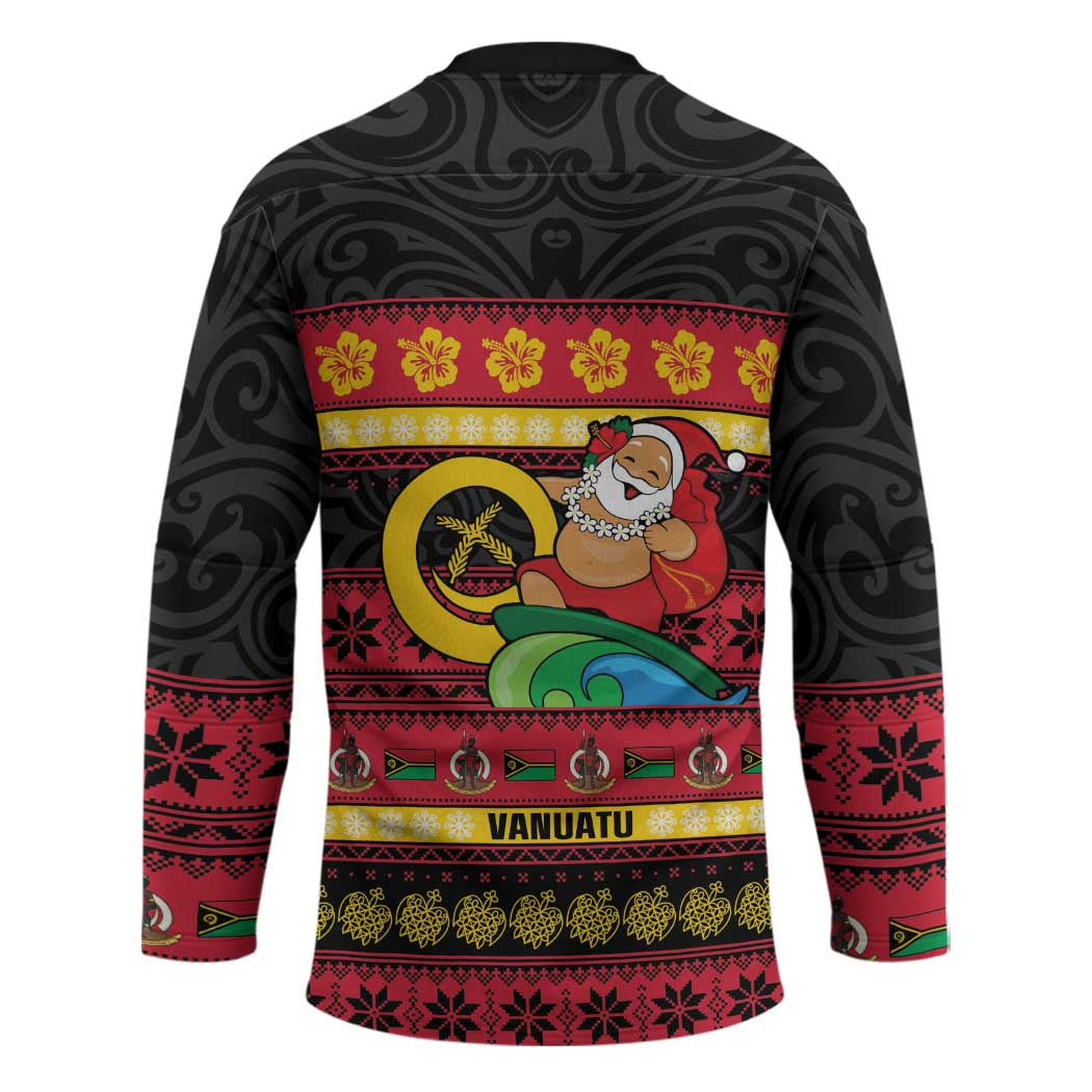 Vanuatu Christmas Hockey Jersey Joyeux Noel Surfing Santa With Boar Tusk LT14 - Polynesian Pride
