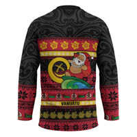 Vanuatu Christmas Hockey Jersey Joyeux Noel Surfing Santa With Boar Tusk LT14 - Polynesian Pride