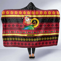 Vanuatu Christmas Hooded Blanket Joyeux Noel Surfing Santa With Boar Tusk - Polynesian Pride