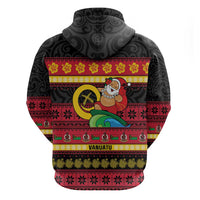 Vanuatu Christmas Hoodie Joyeux Noel Surfing Santa With Boar Tusk - Polynesian Pride