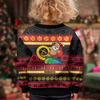 Vanuatu Christmas Kid Ugly Christmas Sweater Joyeux Noel Surfing Santa With Boar Tusk - Polynesian Pride