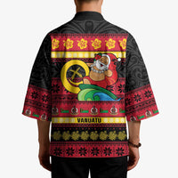 Vanuatu Christmas Kimono Joyeux Noel Surfing Santa With Boar Tusk - Polynesian Pride