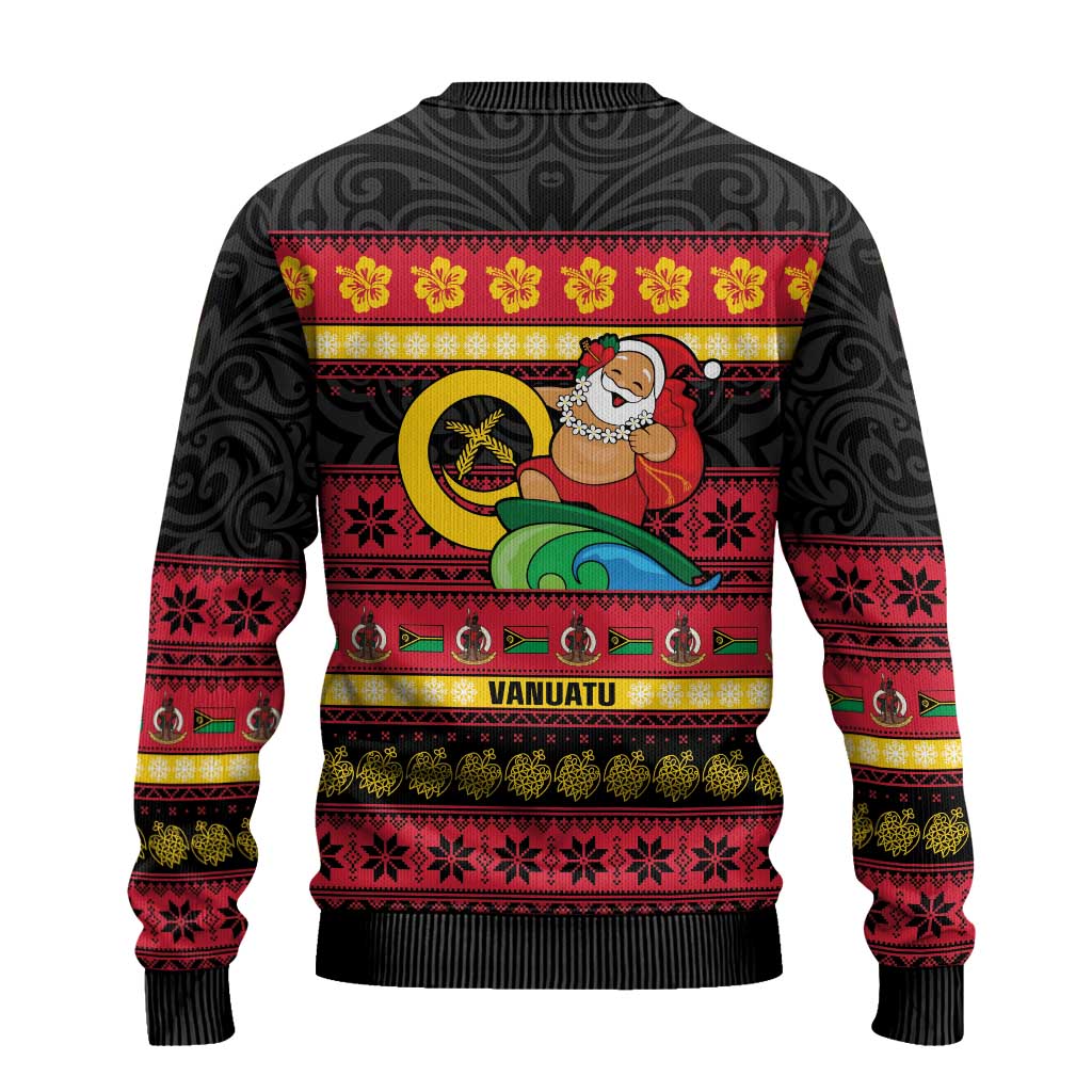 Vanuatu Christmas Ugly Christmas Sweater Joyeux Noel Surfing Santa With Boar Tusk - Polynesian Pride