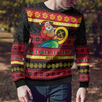 Vanuatu Christmas Ugly Christmas Sweater Joyeux Noel Surfing Santa With Boar Tusk - Polynesian Pride
