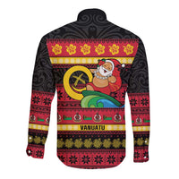 Vanuatu Christmas Long Sleeve Button Shirt Joyeux Noel Surfing Santa With Boar Tusk LT14 - Polynesian Pride