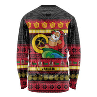 Vanuatu Christmas Long Sleeve Shirt Joyeux Noel Surfing Santa With Boar Tusk LT14 - Polynesian Pride