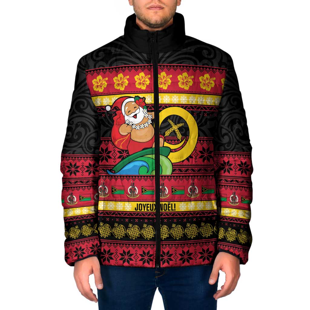 Vanuatu Christmas Padded Jacket Joyeux Noel Surfing Santa With Boar Tusk LT14 Men Red - Polynesian Pride