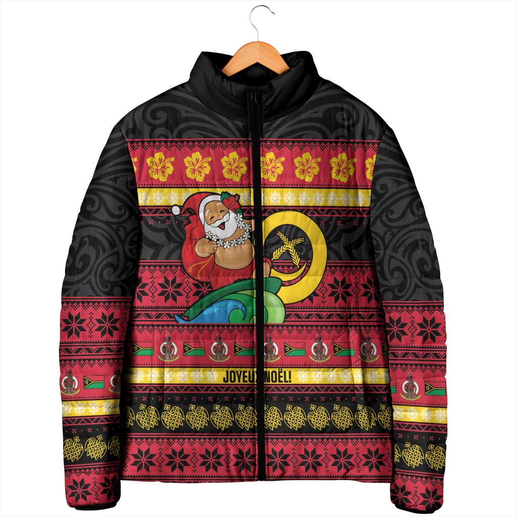 Vanuatu Christmas Padded Jacket Joyeux Noel Surfing Santa With Boar Tusk LT14 - Polynesian Pride