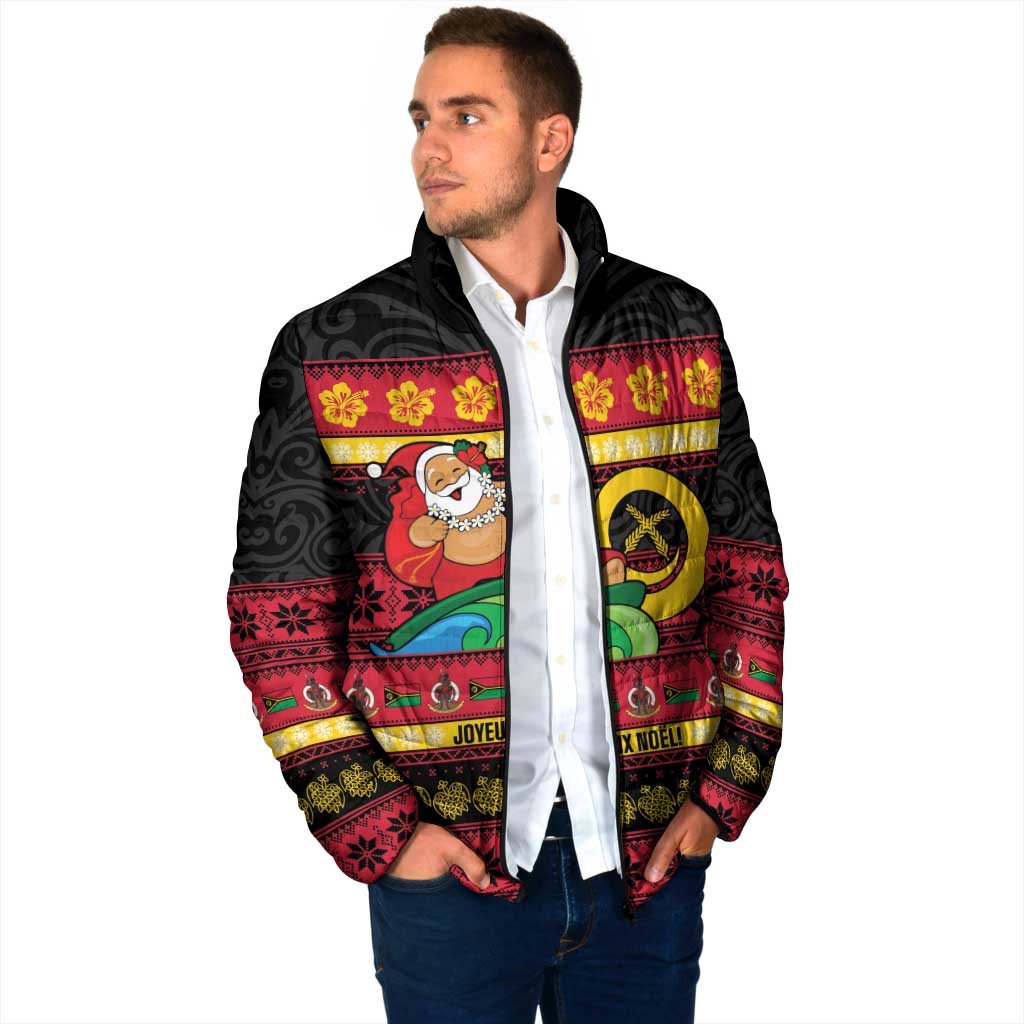 Vanuatu Christmas Padded Jacket Joyeux Noel Surfing Santa With Boar Tusk LT14 - Polynesian Pride