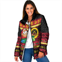 Vanuatu Christmas Padded Jacket Joyeux Noel Surfing Santa With Boar Tusk LT14 Women Red - Polynesian Pride