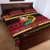 Vanuatu Christmas Quilt Bed Set Joyeux Noel Surfing Santa With Boar Tusk - Polynesian Pride