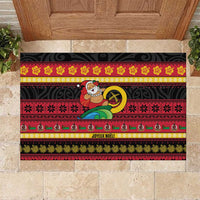 Vanuatu Christmas Rubber Doormat Joyeux Noel Surfing Santa With Boar Tusk LT14 Red - Polynesian Pride