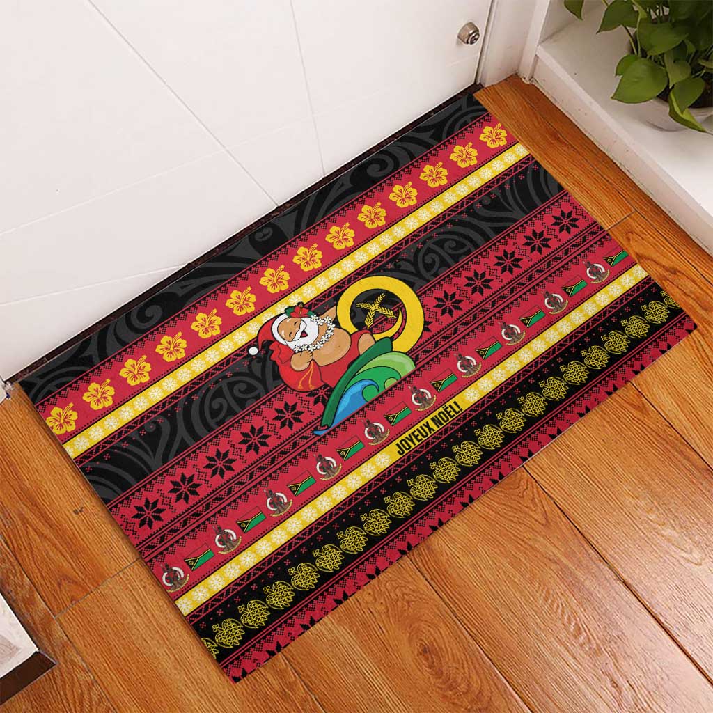 Vanuatu Christmas Rubber Doormat Joyeux Noel Surfing Santa With Boar Tusk LT14 - Polynesian Pride