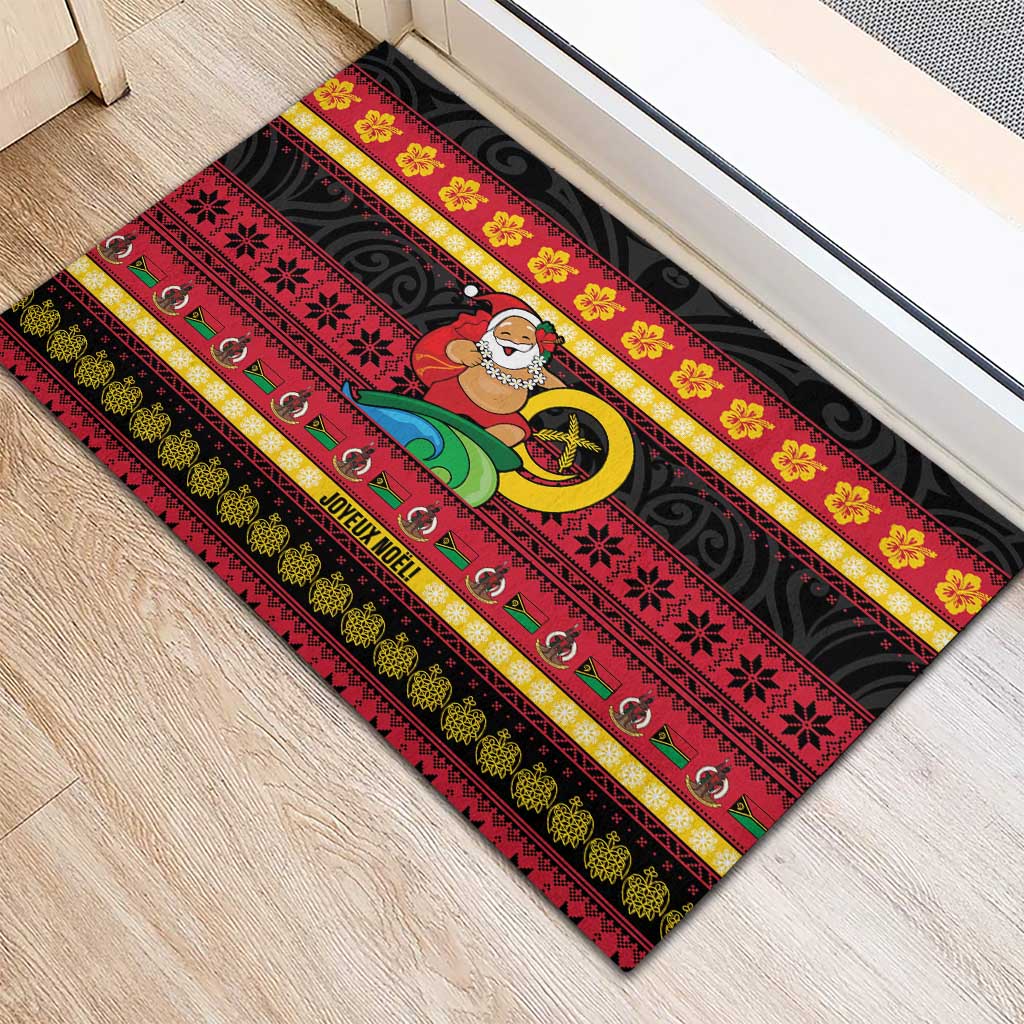 Vanuatu Christmas Rubber Doormat Joyeux Noel Surfing Santa With Boar Tusk LT14 - Polynesian Pride