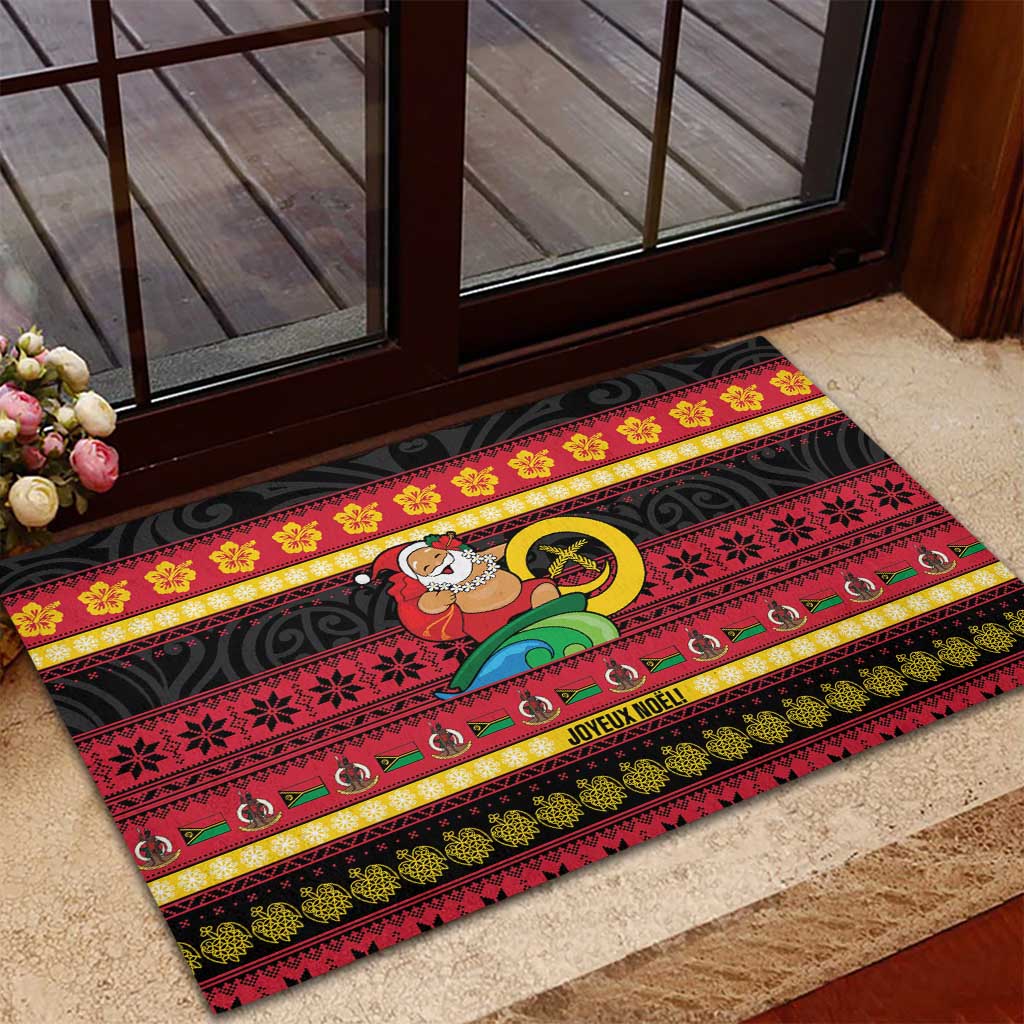 Vanuatu Christmas Rubber Doormat Joyeux Noel Surfing Santa With Boar Tusk LT14 - Polynesian Pride